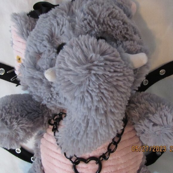 ELEPHANT PLUSH STUFFIE BACKPACK PURSE HAND SEWN PUNK GOTH ZIPPER BACK - Picture 1 of 14